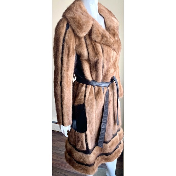 Vintage Mink Fur Coat with Leather Accents Sz S - Picture 3 of 6